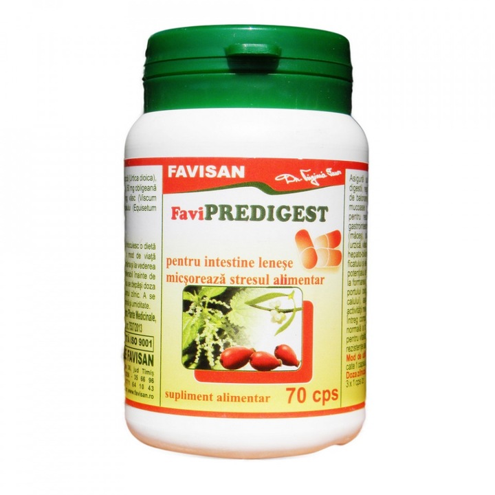 Supliment alimentar Favisan, FAVIPREDIGEST 70 capsule, enzime digestive, extracte din plante, pentru digestie si sanatate intestinala