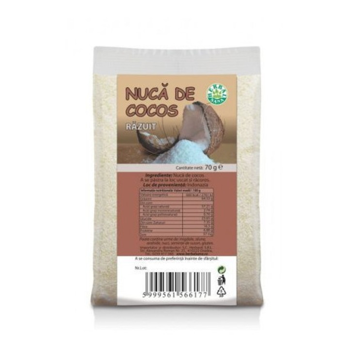 Nucă de cocos răzuită, Herbavit, 70g, pudră, fără gluten