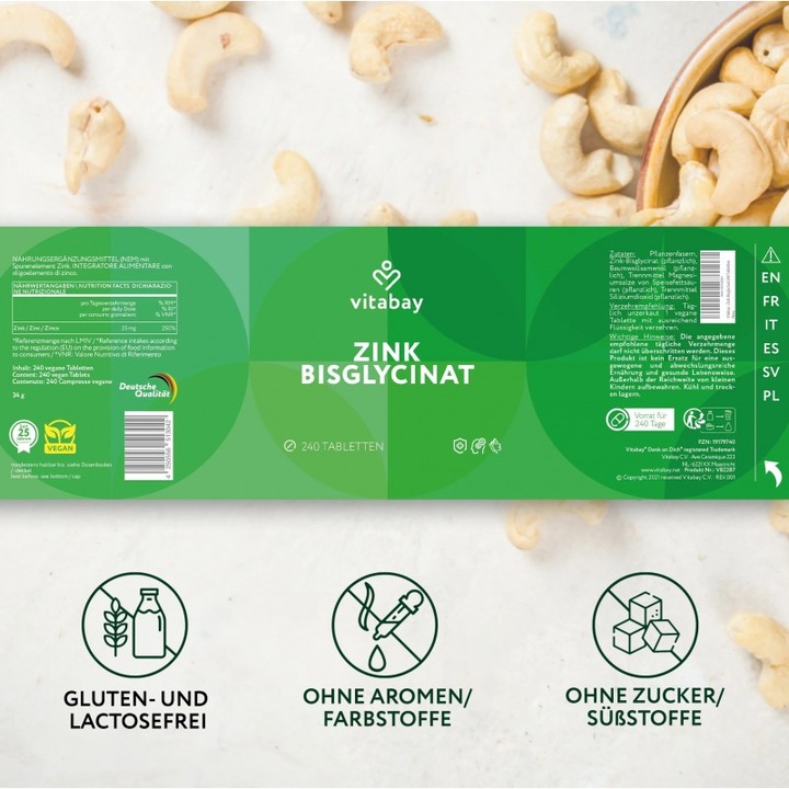 Zinc Bisglicinat 25mg - 240 Tablete, Vitabay