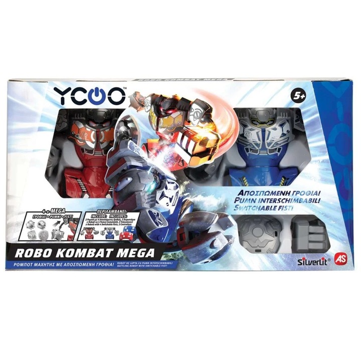 Robot de luptă Silverit Ycoo Robo Kombat, pumn detasabil, ochi LED, set 2 bucati