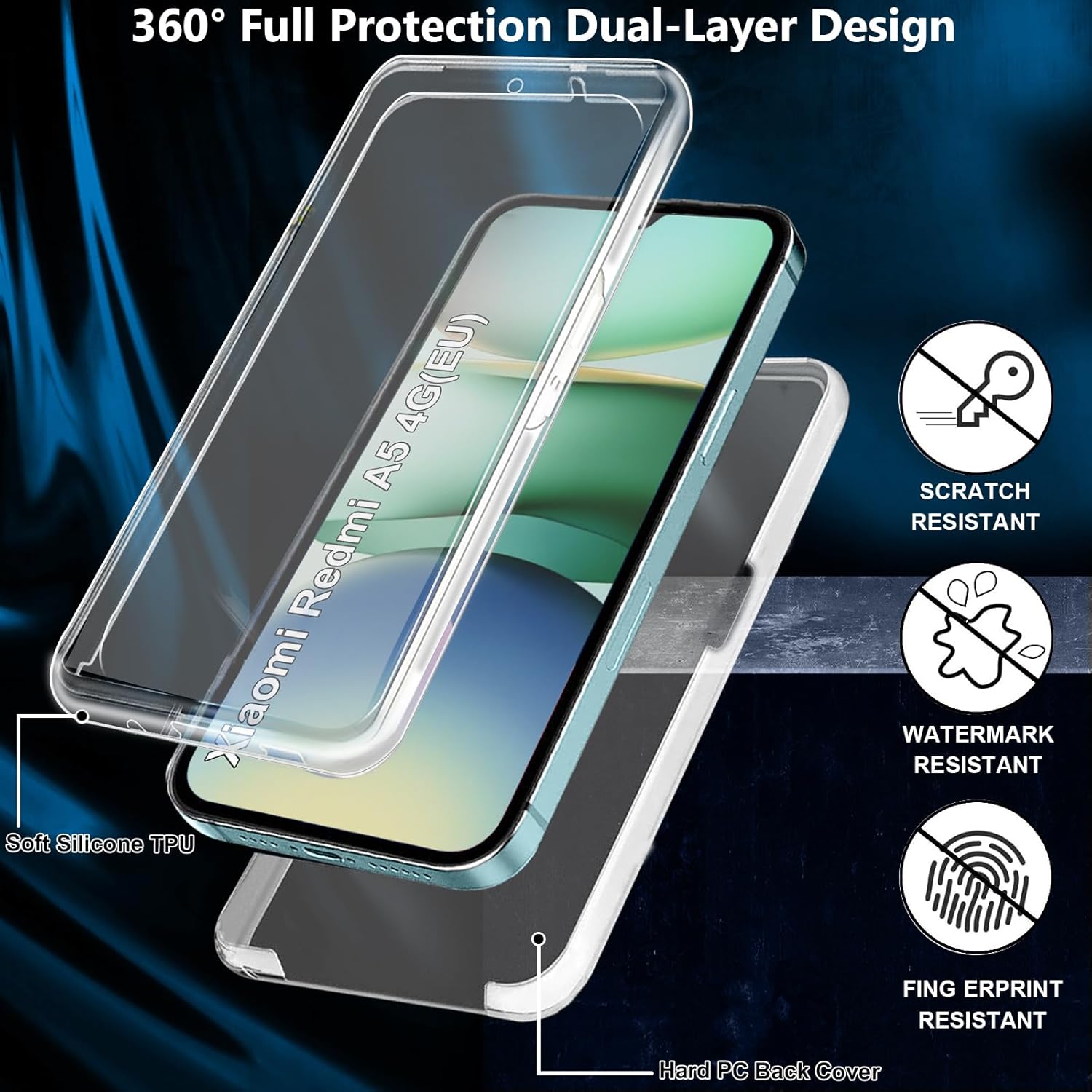 Husa 360 compatibila cu Xiaomi Redmi A5 171mm - V2 Transparent fata si spate