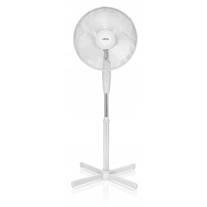 Ventilator de podea Hoffen FS40-4, 45W, oscilatie automata, inaltime reglabila 99-119cm, alb, diametru 41cm