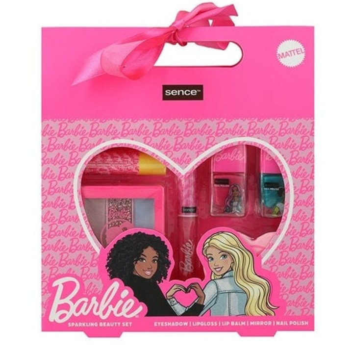Sence Disney Barbie Sminkkészlet – Körömlakk lányoknak, Ajakbalzsam, Szájfény, Szemhéjfesték és Tükör – Vegán formula, Ajándék lányoknak