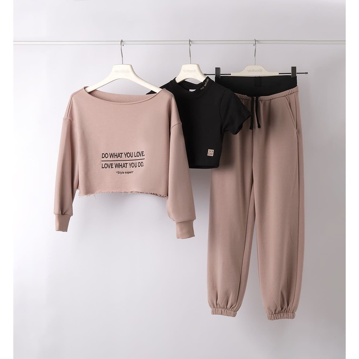 Trening pentru fete Sarabanda, hanorac cu text imprimat, pantaloni cu talie elastica, roz, 170-176 cm