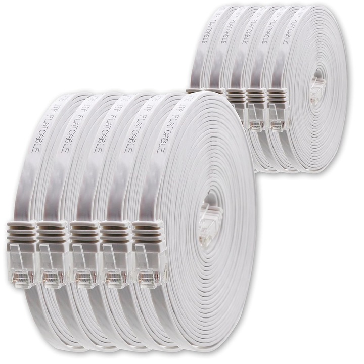 Cablu rețea Cat6 plat 1000 Mb/s alb 1m - set 10 bucățI