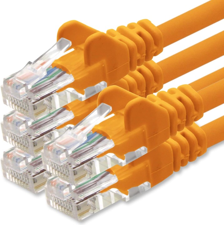 Cablu rețea Cat.6, 1000 Mbits, PoE, portocaliu, set 5 bucăți