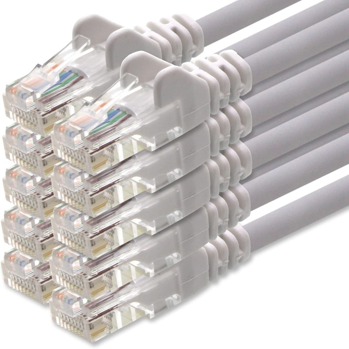 Cablu de rețea Cat.6, 1aTTack.de, 1000 Mbits, PoE, alb, 2 mufe RJ45