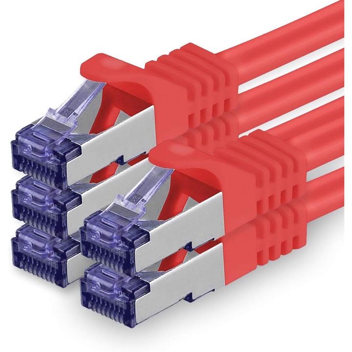 Cablu de retea Cat.7 SFTP PiMF, 10 Gb/s, rosu, set de 5 bucati
