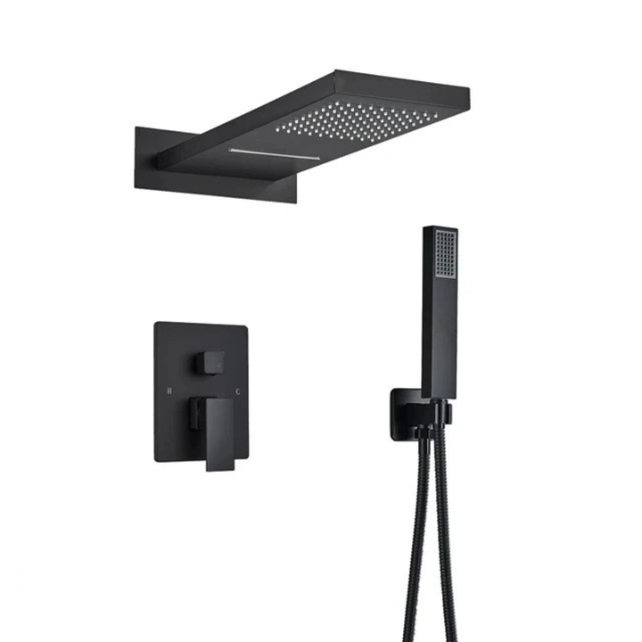 Set de Dus Incastrat, Para Dreptunghiulara, 3 Functii, Negru Mat, 550x220mm, Cod 80334B