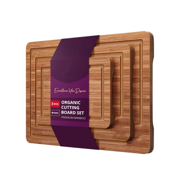 Set Tocatoare din Bambus Premium, 3 piese, Oraganic, Anti-Alunecare