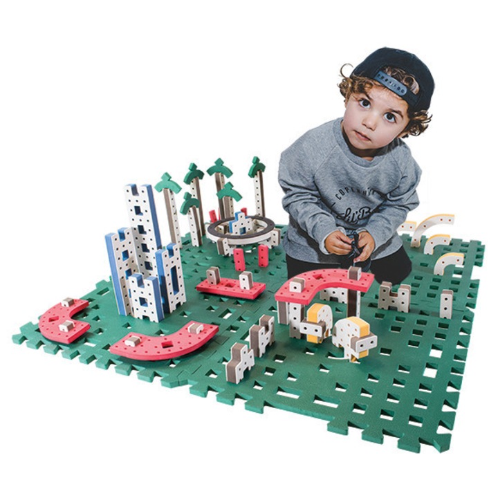 Baza de construcție pentru blocuri de spumă, Bakoba, set 4 covorașe, 51x51cm, multicolor