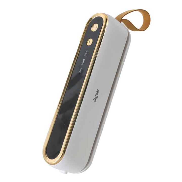 Mini vákuumos élelmiszer-lezáró, Zeguer, 40W, Nedves, száraz, vákuum funkciók, 10 zacskó mellékelve, 17cm széles zacskókkal kompatibilis, Fehér