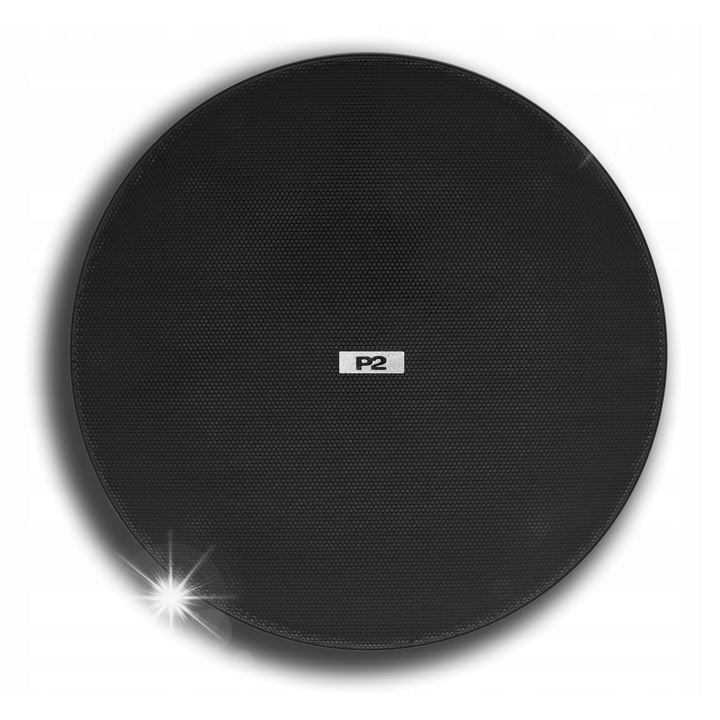 Difuzor de tavan incastrat P2 CS-640K (425397323), doua cai, woofer kevlar 6,5" si tweeter cu membrana de matase, putere RMS 40 W/8 Ω, grila magnetica neagra, alb cu grila neagra, O 242×127 mm (montaj O 180 mm)