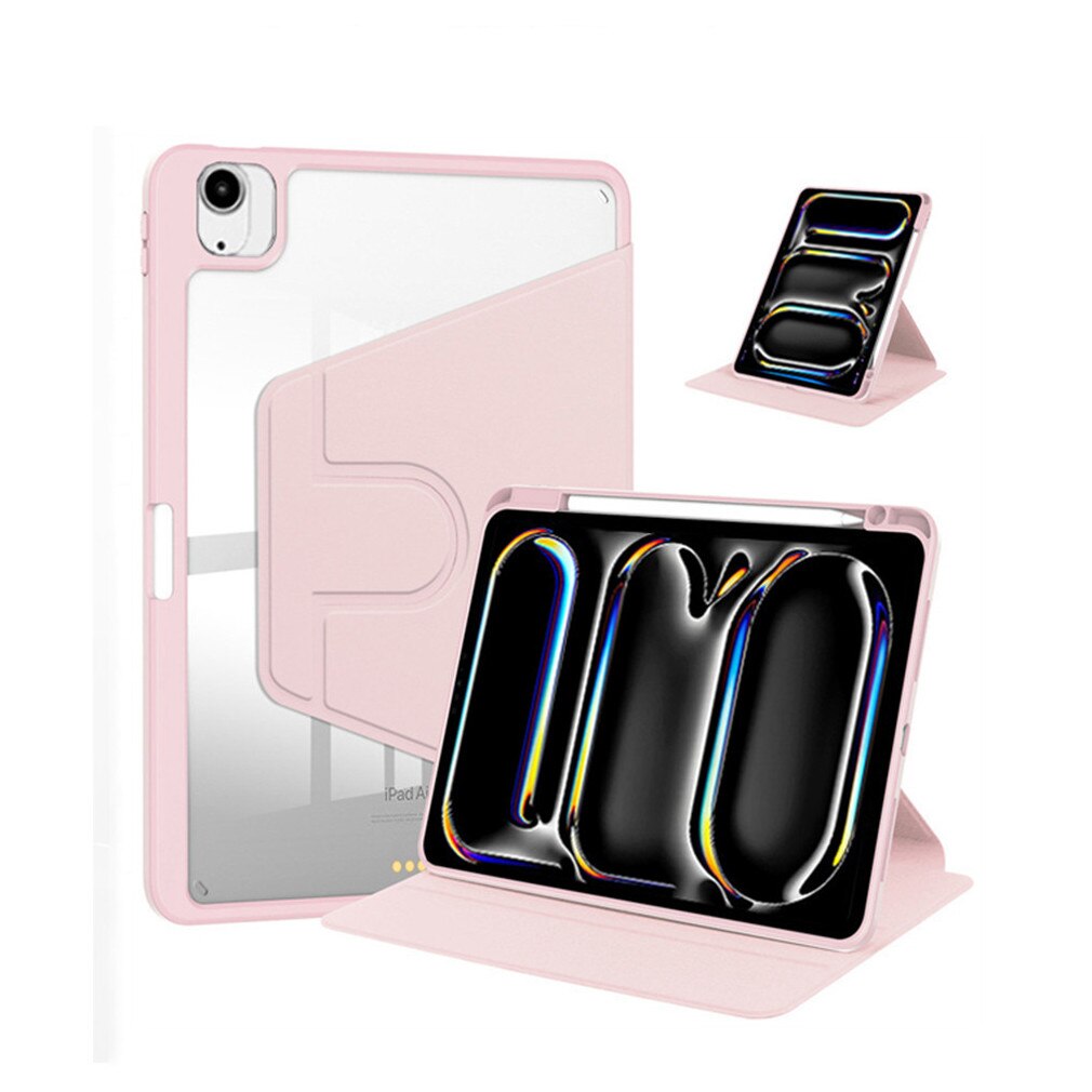Husa tableta, pentru iPad Air 6th/7th 11 inch (24/25) / ipad Pro 11 inch (22/21/20/18) / ipad Air 4th/5th 10.9 inch（20/22), Casa de protectie pentru tablete cu slot pentru stilou, acrilic 360 ° design rotativ, trezire automata / somn, Roz transparent