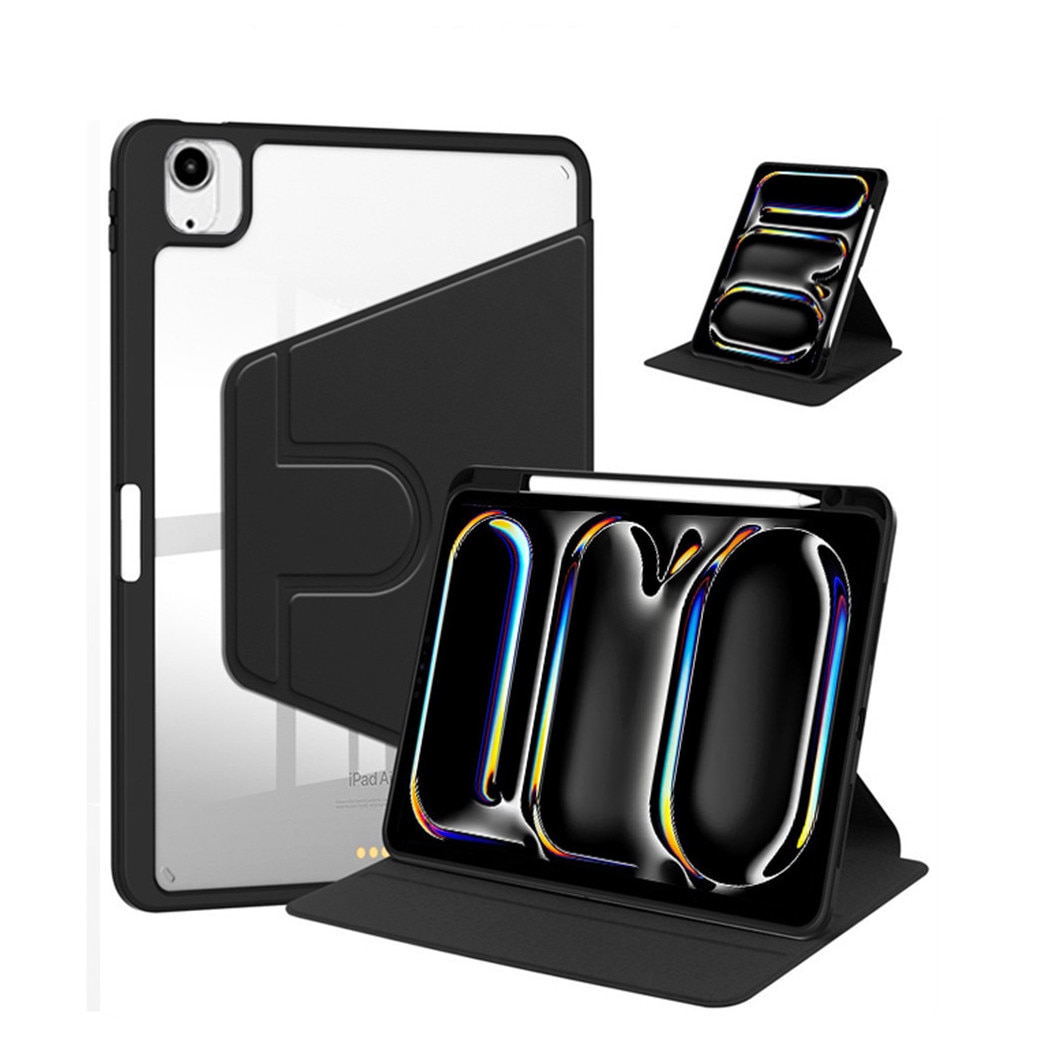 Husa tableta, pentru iPad Air 6th/7th 11 inch (24/25) / ipad Pro 11 inch (22/21/20/18) / ipad Air 4th/5th 10.9 inch（20/22), Casa de protectie pentru tablete cu slot pentru stilou, acrilic 360 ° design rotativ, trezire automata / somn, Negru transparent