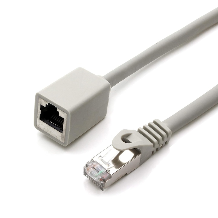Adaptor extensie cablu retea Ethernet Cat7, 1aTTack.de, 10m, gri, dublu ecranat