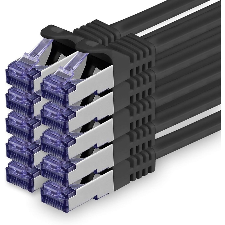 Cablu rețea Cat.7 SFTP PiMF 10 Gb/s RJ45, set 10 bucăți, negru