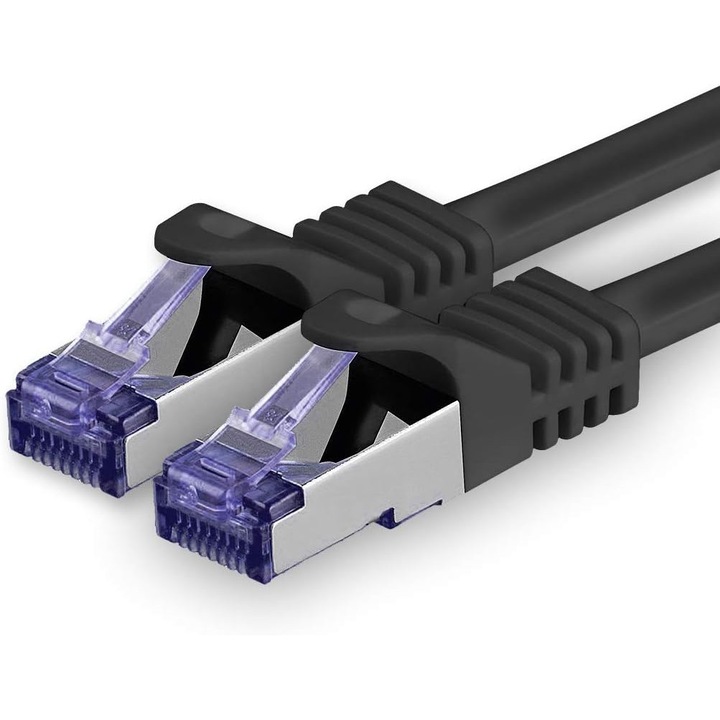 Set 10 cabluri rețea Cat.7 SFTP PiMF 10 Gb/s RJ45 PoE+ negre
