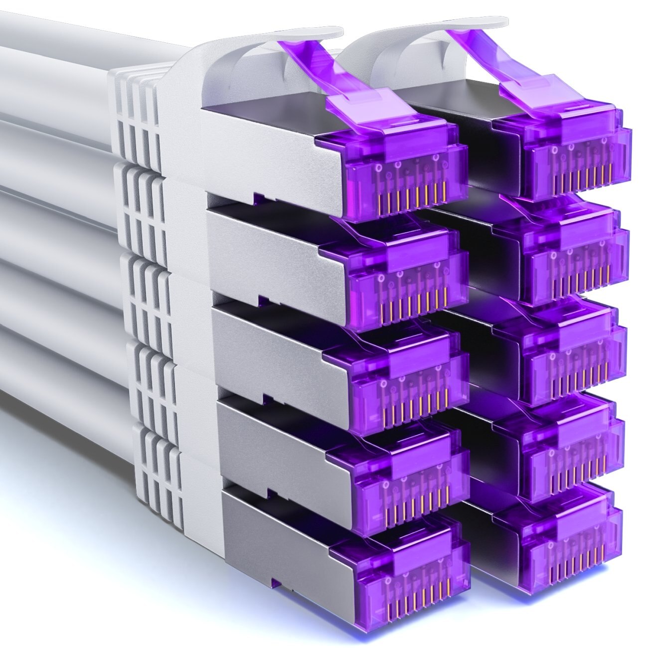 Set 10 Cabluri de Retea Cat7, 1m, 10 Gigabit, SFTP, Alb - eMAG.ro