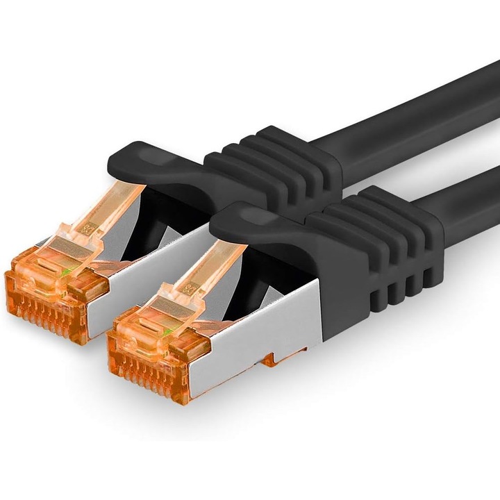 Cablu rețea Cat.7 Ethernet 10 Gb/s SFTP/PIMF cu conectori RJ45, negru, 1m