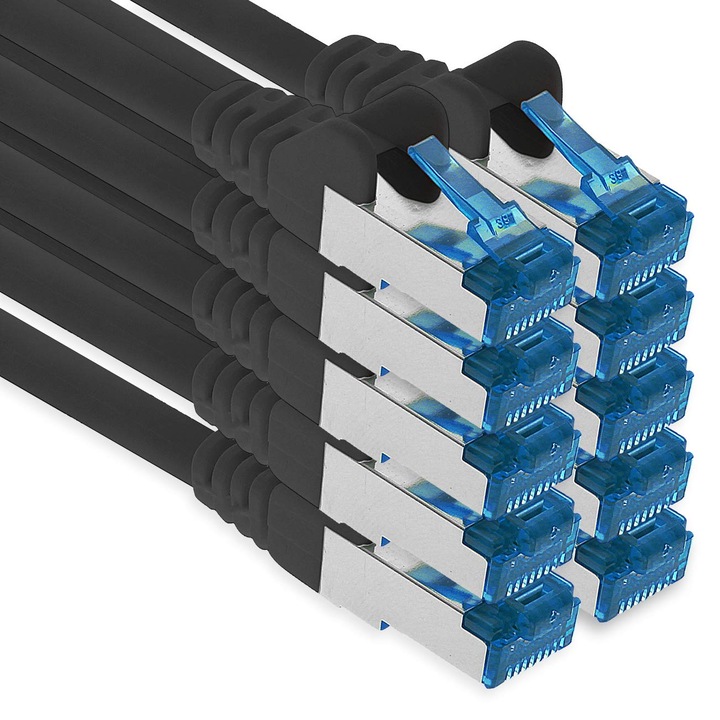 Cablu de rețea Ethernet CAT 6a, 10Gbps, 500MHz, set 10 buc, 0.5m, negru
