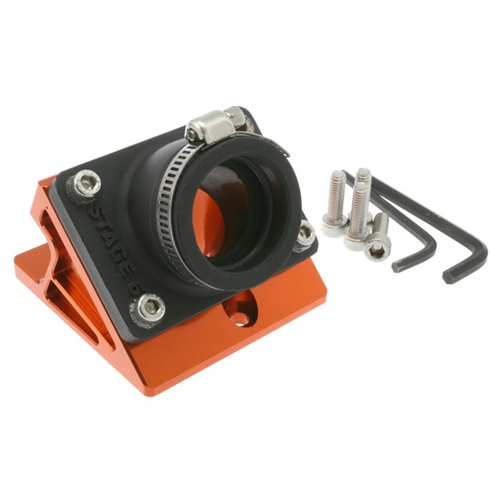 Szívócső + Távtartó Stage6 R/T rövid egyenes 28-26mm Minarelli (Yamaha Aerox) narancssárga MX_S6-3316617/OR