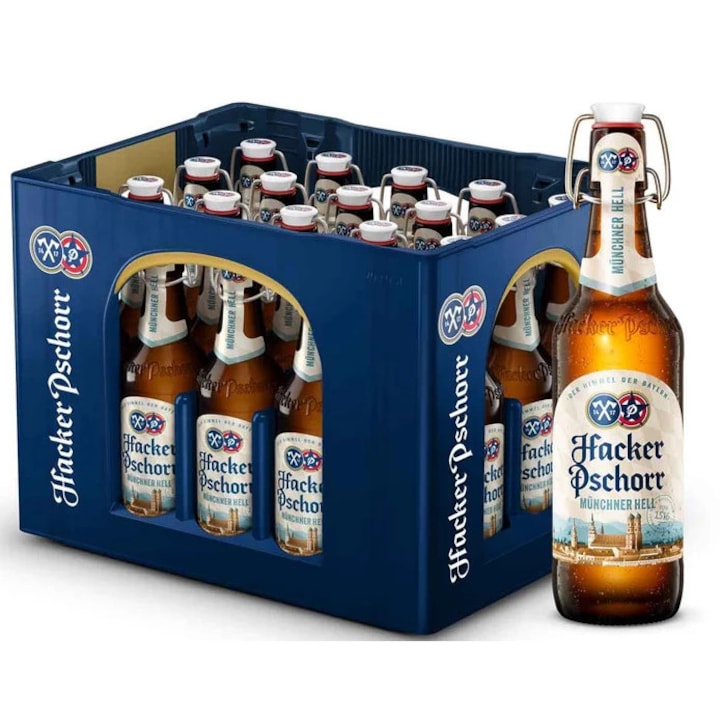 Set bere germana, Bere Hacker Pschorr Munchner Hell, 500 ml, blonda, 5.5 % alcool, 500 ml x 20 buc