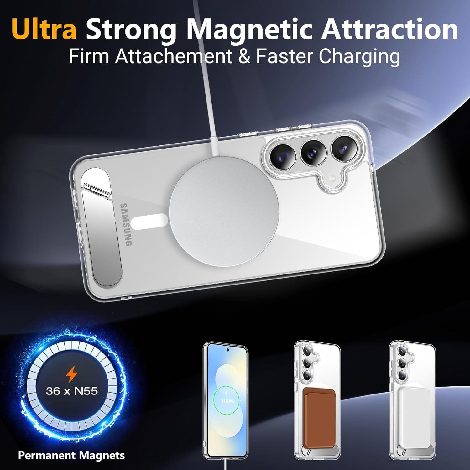 Carcasa Nextronic transparentă rezistentă la impact pentru Samsung Galaxy S24 FE, suport ascuns