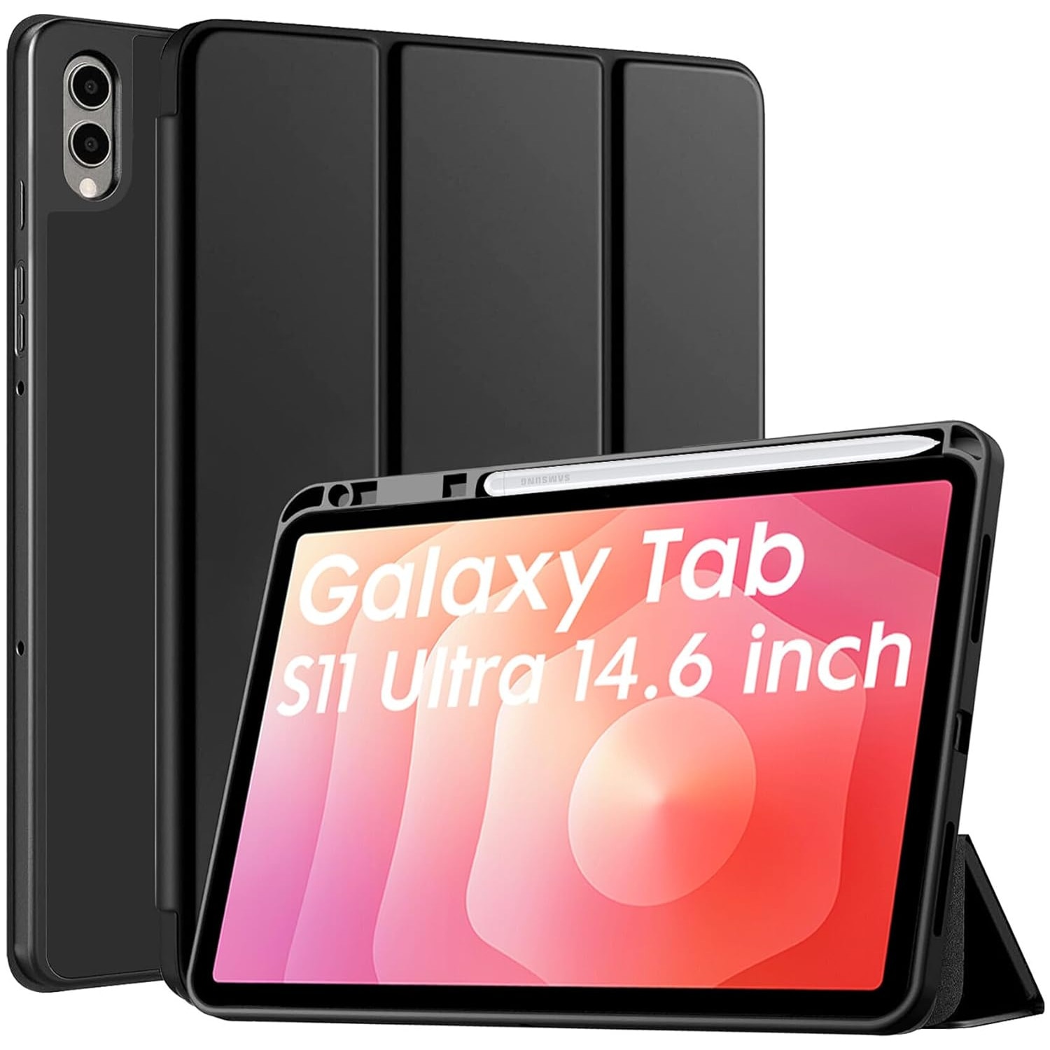Husa pentru Samsung Galaxy Tab S11 Ultra Soft Shell Light & Slim cu functie wake-up/sleep si compartiment pentru stylus, tip stand - negru