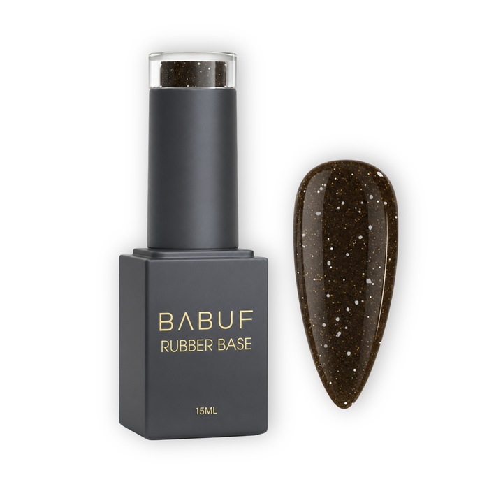 Baza rubber glitter BABUF, Mocha Secret, RBG20, autonivelanta, maro mocha cu sclipiri fine, 15 ml