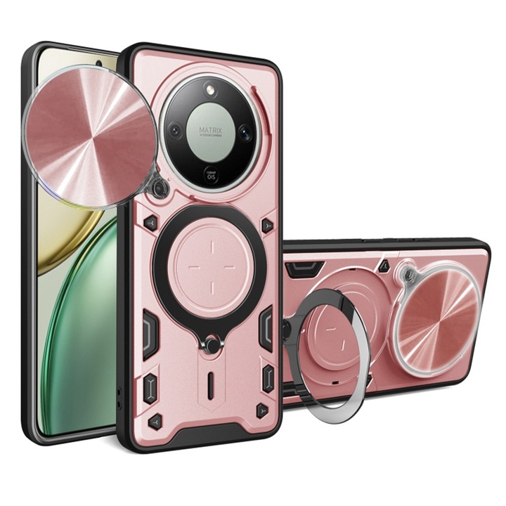 Калъф за Honor Magic 8 Lite, DaDen CamGuard Pro Kickstand, плъзгаща се камера, противоударна, превъзходна защита, розово злато
