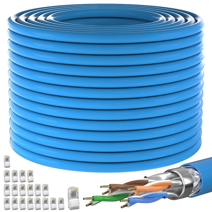 Cablu rețea Cat 7 SFTP ecranat, 150m, 10 Gbps, 20 conectori RJ45