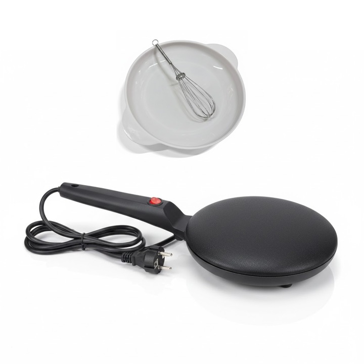 Tigaie Electrica GNR Market pentru Clatite, 600W, Suprafata Anti-Aderenta, Negru, Include Vas si Tel