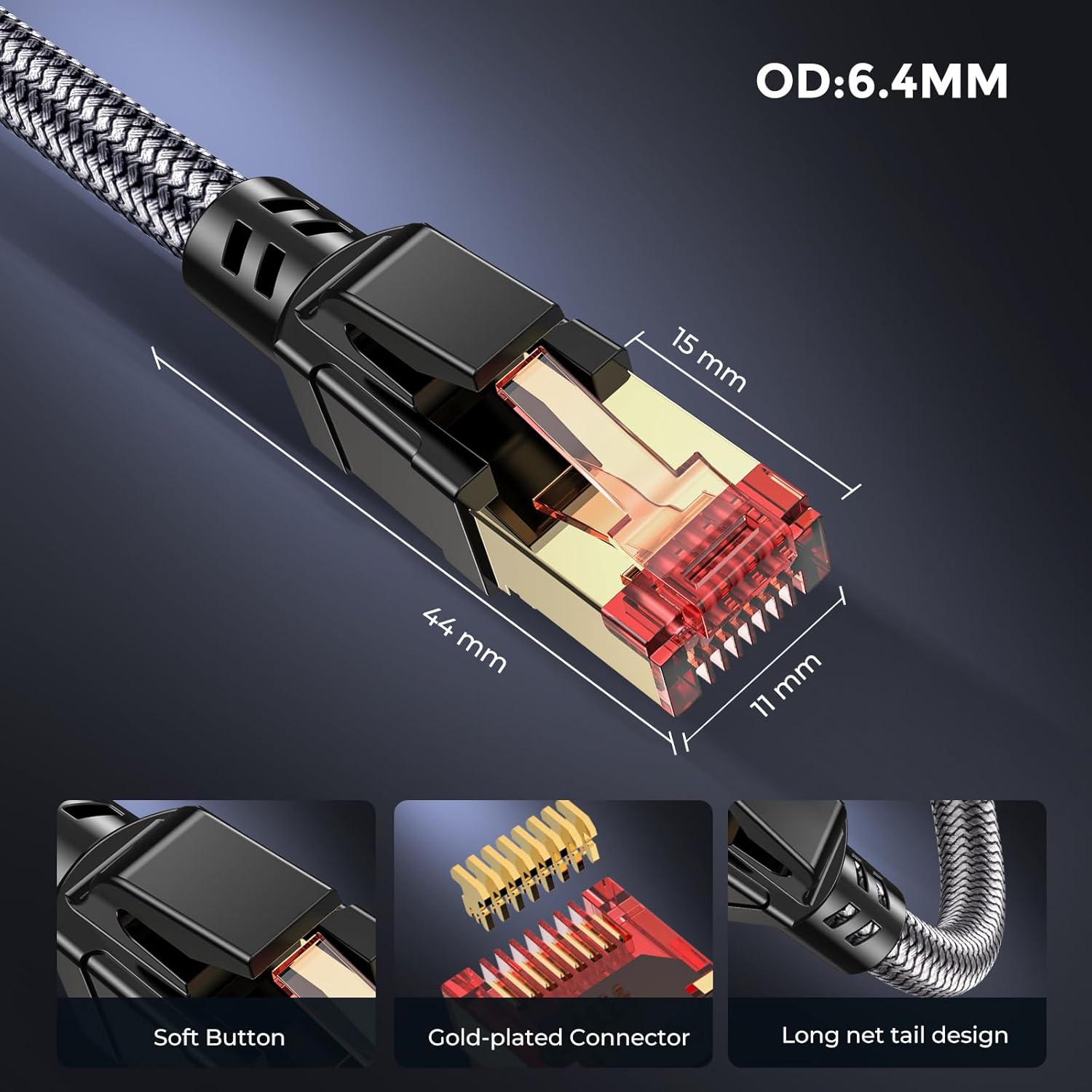 Ltemziiy Cat 8 Ethernet Cable, 1 m, Cat8, Braided Flat High