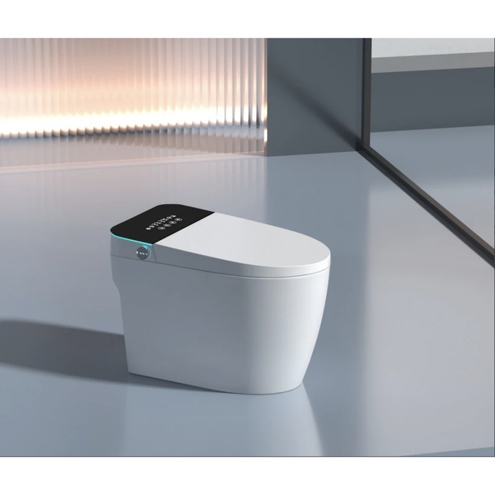 Vas de toaletă inteligent, Mobatelier, cu bideu integrat și sterilizare UV, alb/negru, 68x42x50cm