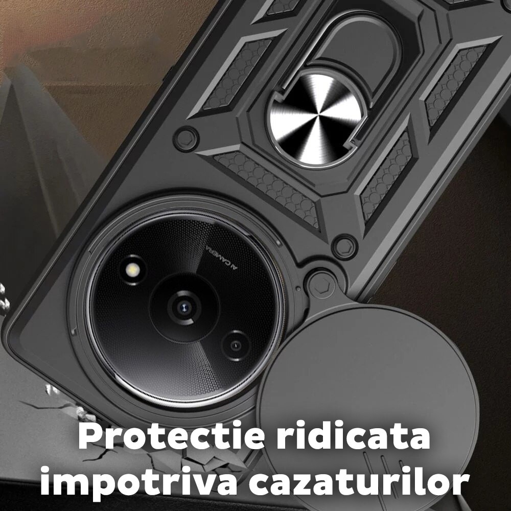 Husa pentru Honor Magic 8 Lite cu inel rotativ 360 Daden, Camshield series, Hybrid Antisoc, Slider pentru protectia camerei, Verde