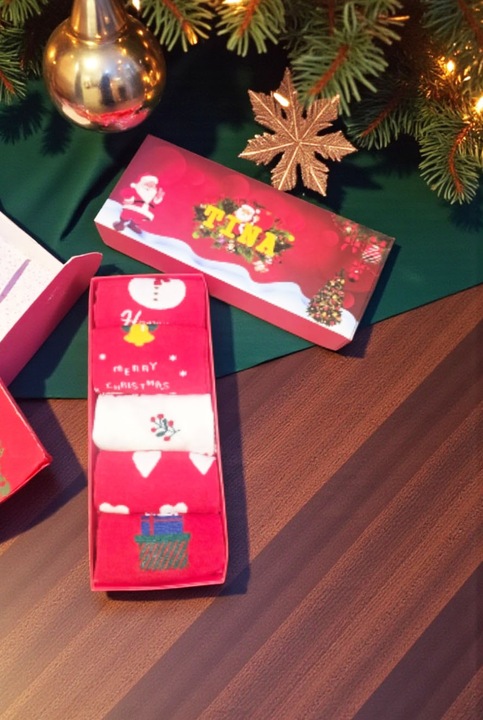 Set 5 perechi șosete damă de Crăciun din bumbac, Piros/Többszínű, 36-40