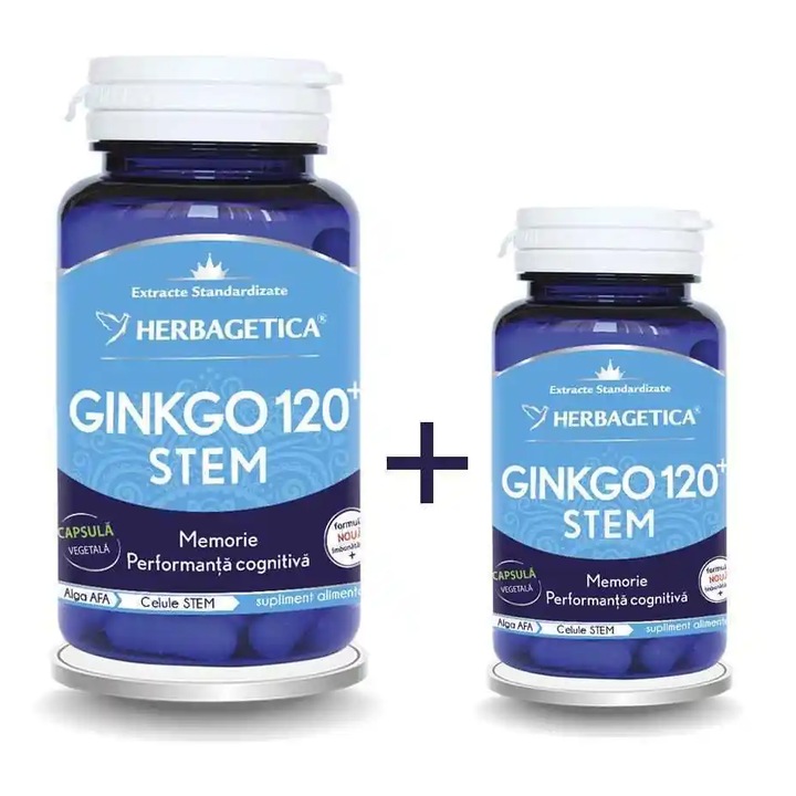 Ginkgo 120+, Herbagetica, 60 capsule + 10 capsule Cadou