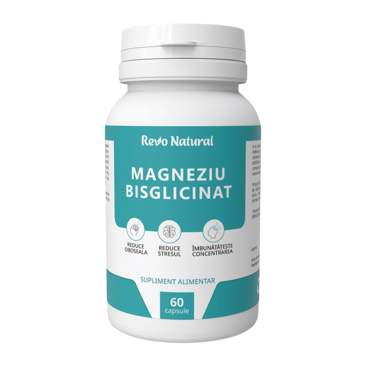 Magneziu Bisglicinat PREMIUM, 500 mg, pentru sanatatea oaselor si muschilor, 60 capsule vegetale, Revo Natural