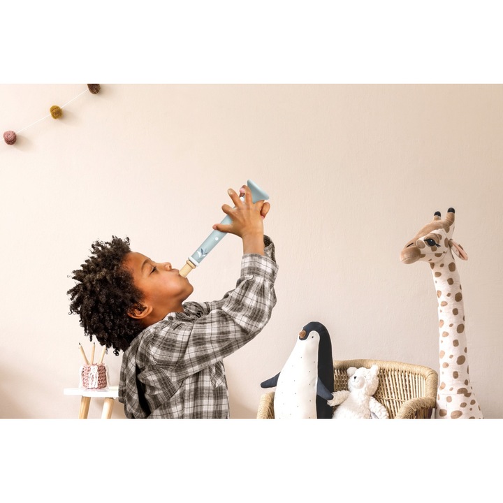 Mini-trompetă din lemn Speedy Monkey, 19x5x5cm, colorată