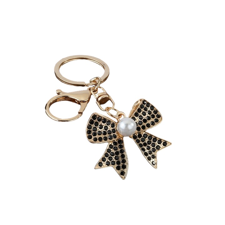 Autós kulcstartó, masni, fémötvözet kristályokkal, fekete