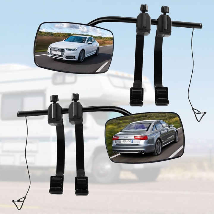 Комплект от 2 универсални огледала за теглене на каравана, разтегателни, стабилни, устойчиви на атмосферни влияния