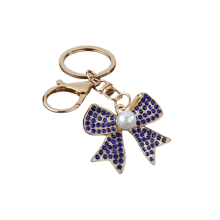 Autós kulcstartó, masni, kristályokkal díszített ötvözet, fekete színű