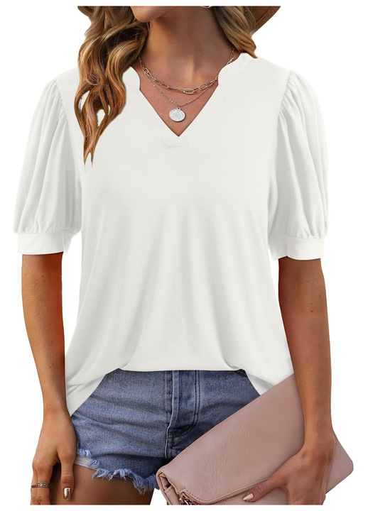 Bluza dama, alba, maneca scurta, XL INTL