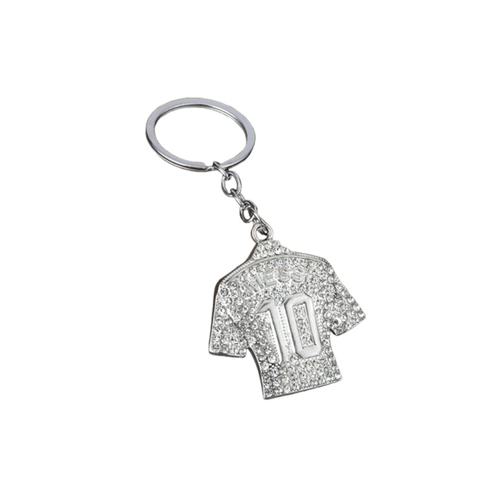 Breloc Pandantiv Tricou Cupa Mondiala Numarul 10, Stil Hiphop, Metal, Argintiu