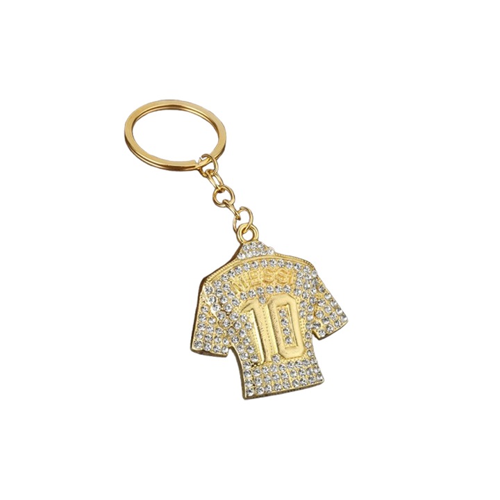 Breloc Pandantiv Tricou Cupa Mondiala Numarul 10, Stil Hiphop, metal, Auriu