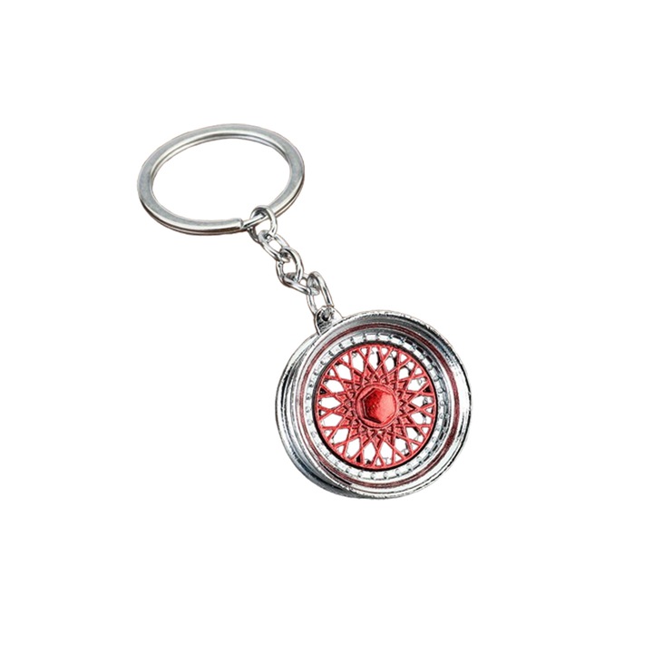 Kulcstartó Autó Kerék Felni Szimuláció Fém Piros Ezüst