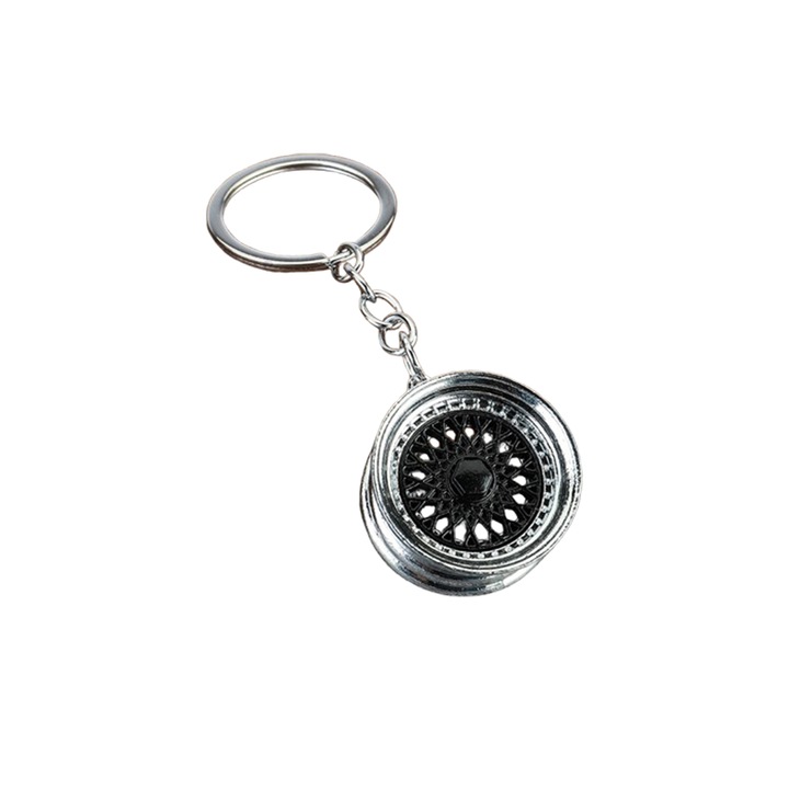 Kulcstartó Medál Kerék, Fém, Kompakt, Ezüst-Fekete