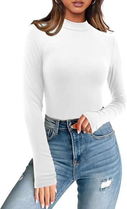 Bluza dama elegant, maneca lunga, guler inalt, alb, fabricat din material de calitate, XL INTL