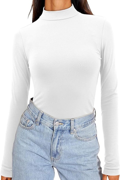 Bluza dama, alb, guler inalt, maneca lunga, mulat, 2XL INTL